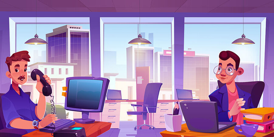 Male worker characters in business office